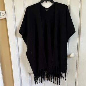 Ann Taylor Black Fringe Poncho